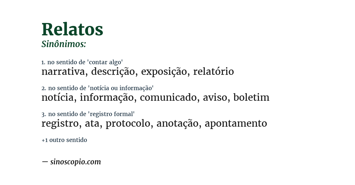 Sinônimo de relatos