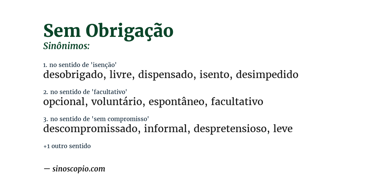 Sinônimo de sem obrigação