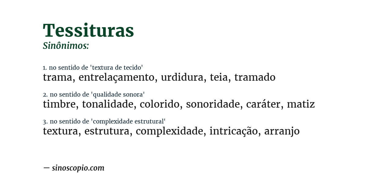 Sinônimo de tessituras