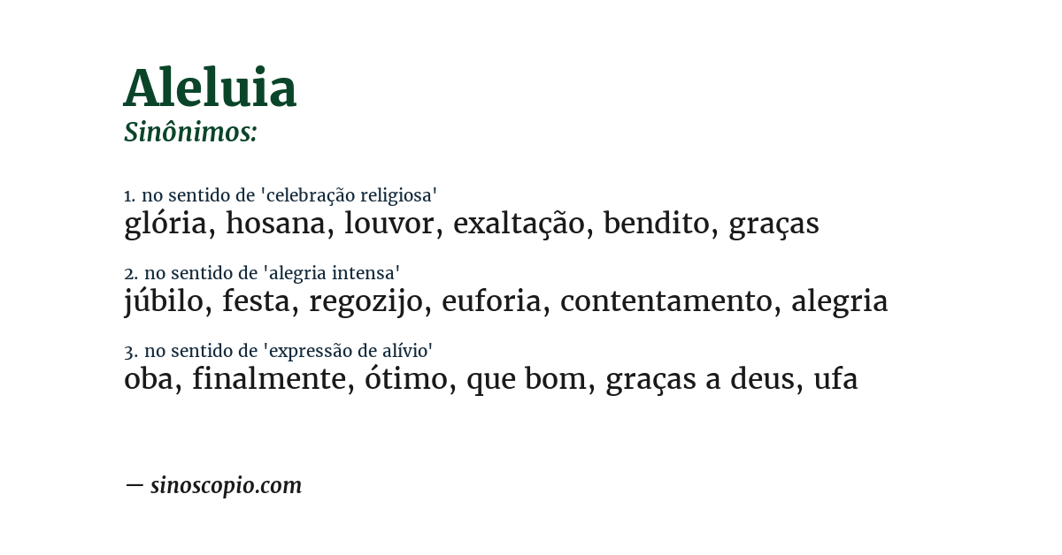 Sinônimo de aleluia