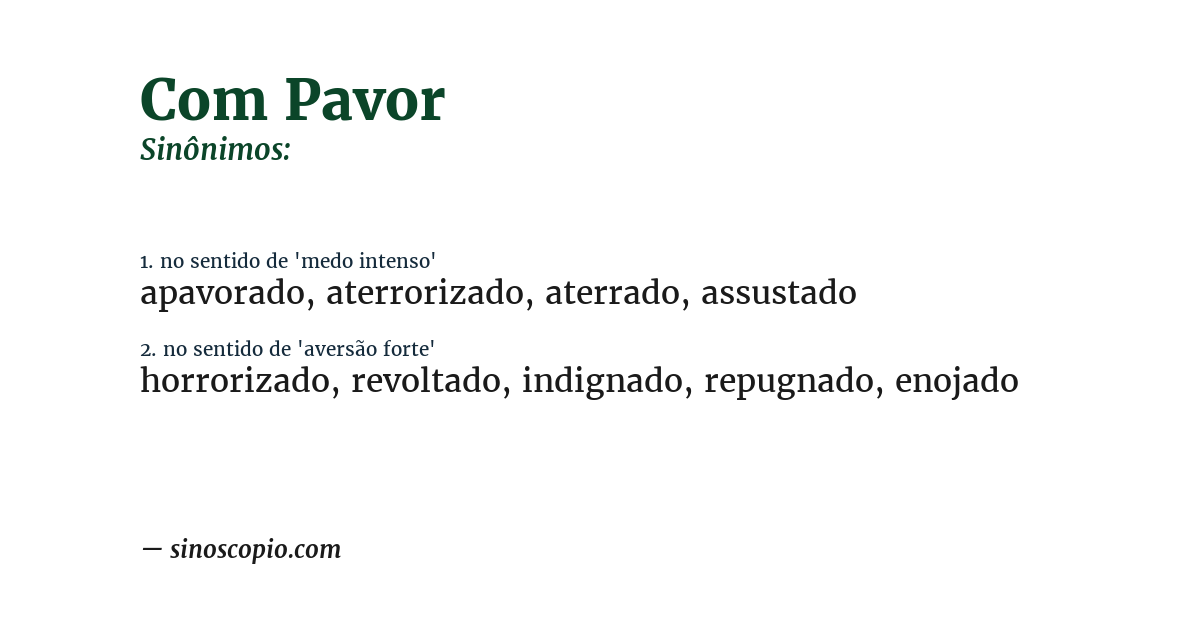 Sinônimo de com pavor