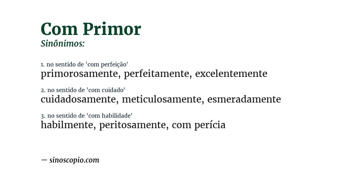 Sinônimo de com primor