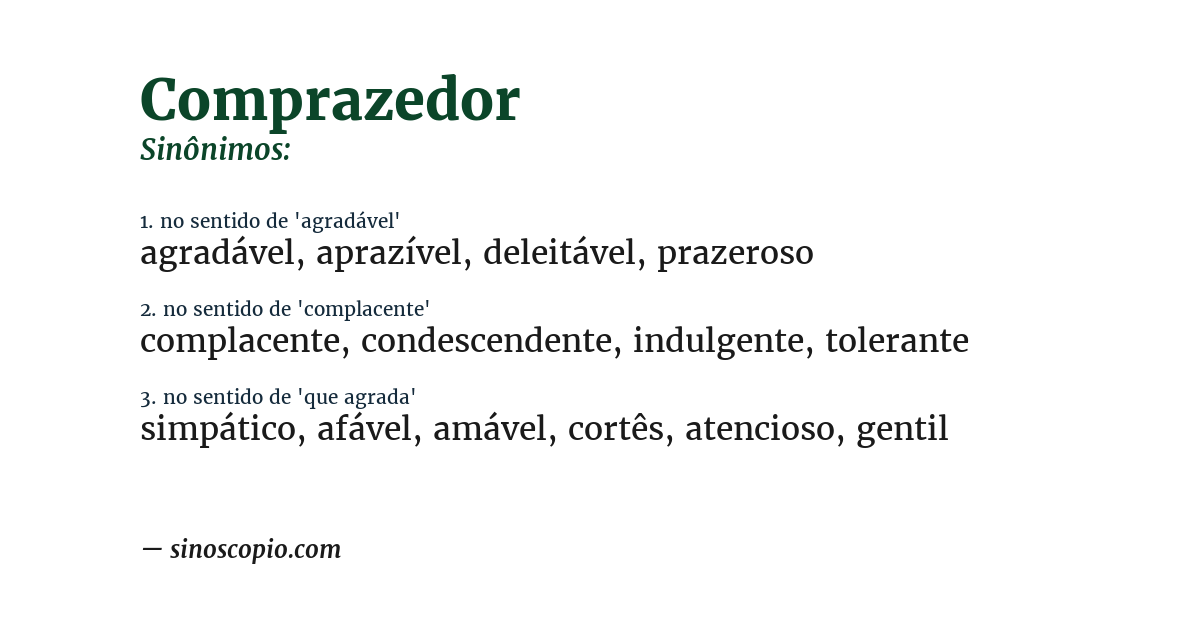 Sinônimo de comprazedor