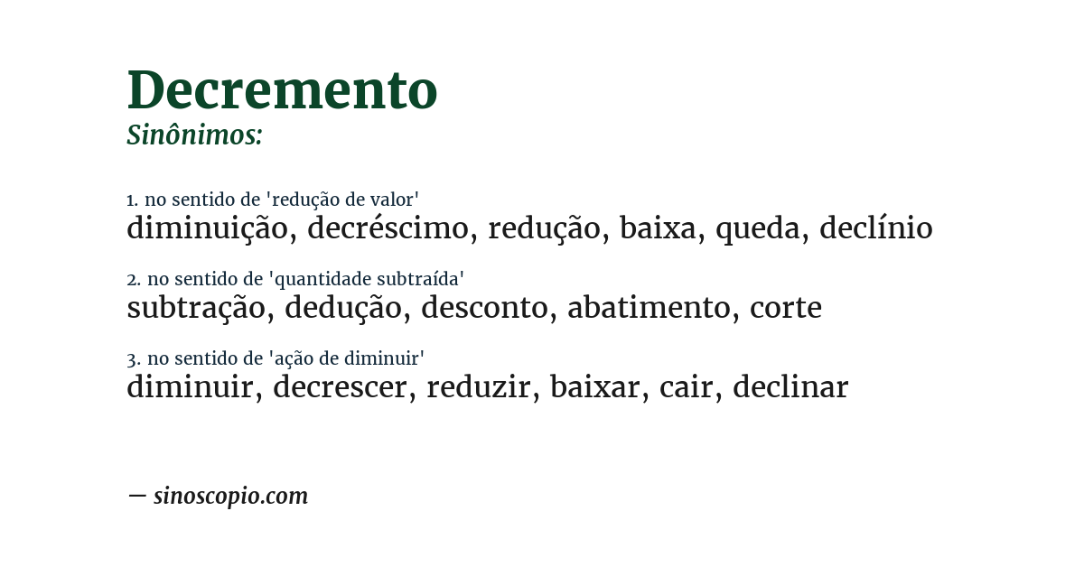 Sinônimo de decremento