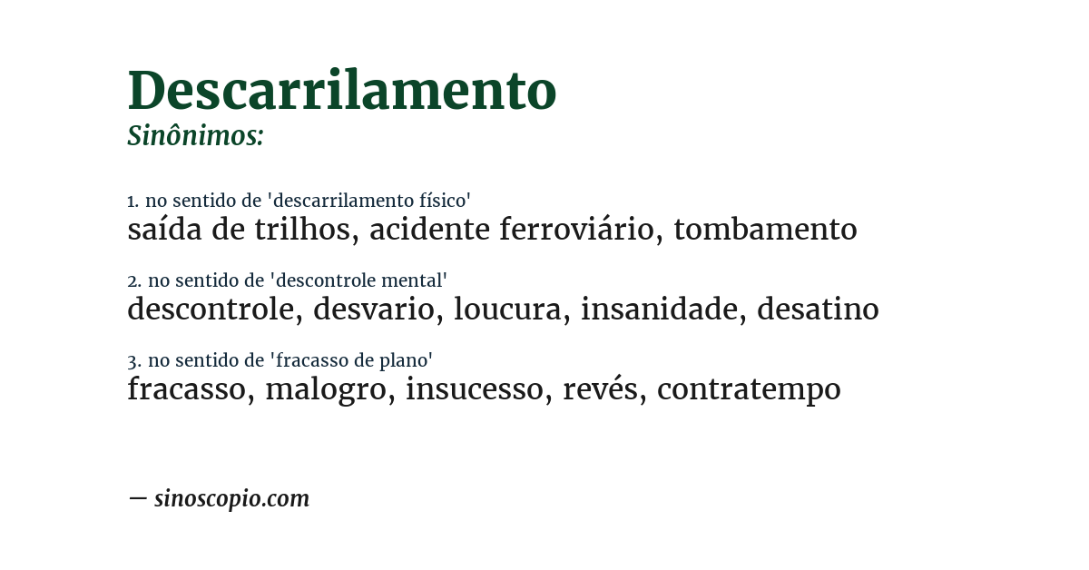 Sinônimo de descarrilamento