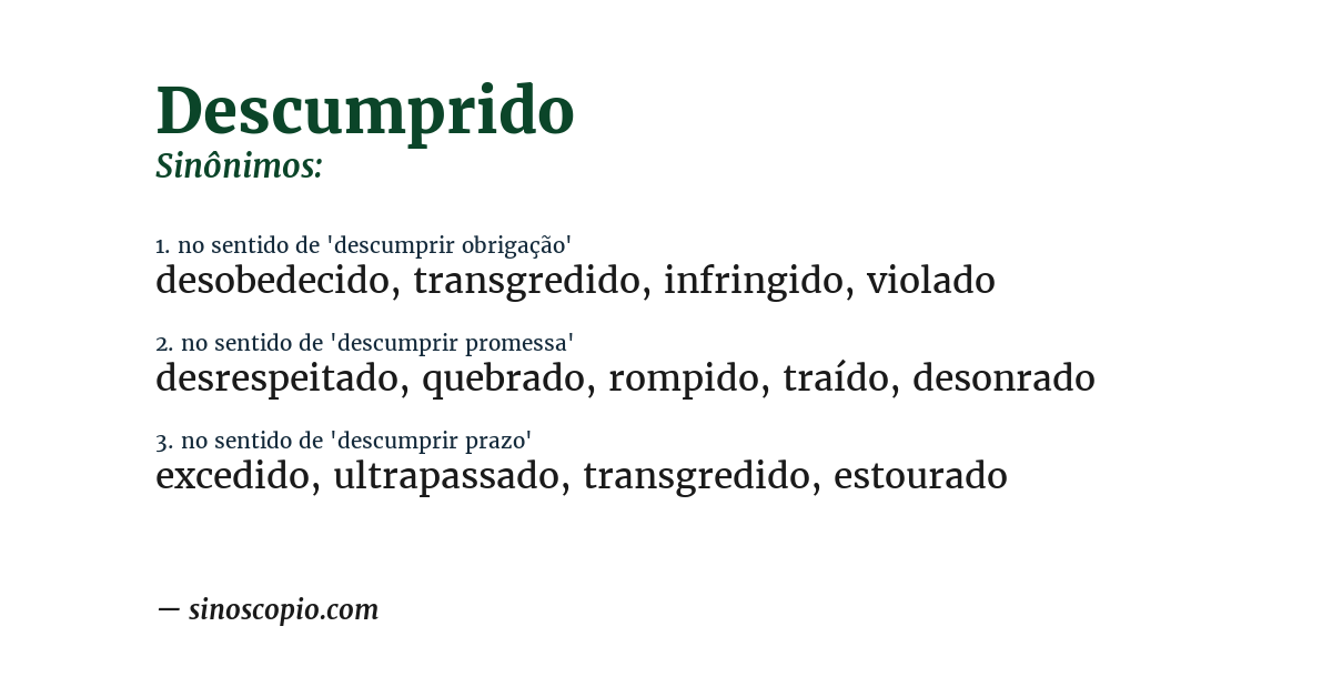 Sinônimo de descumprido