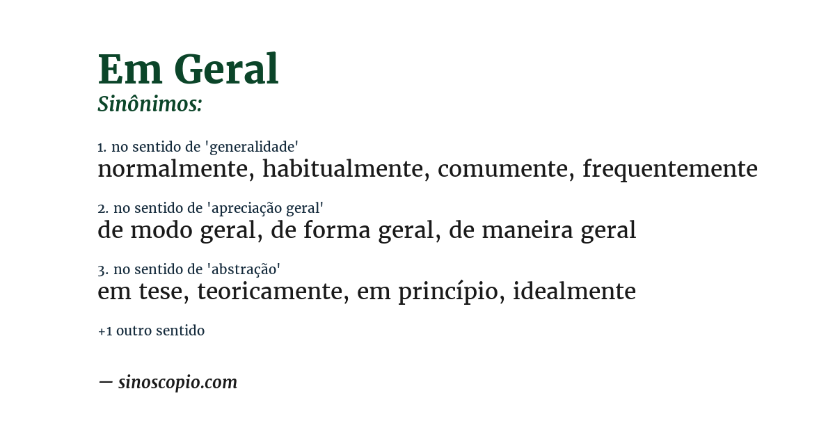 Sinônimo de em geral