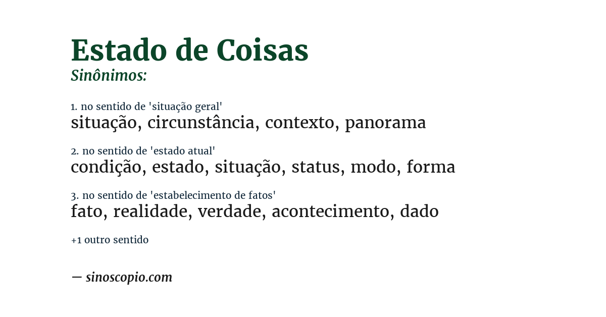 Sinônimo de estado de coisas