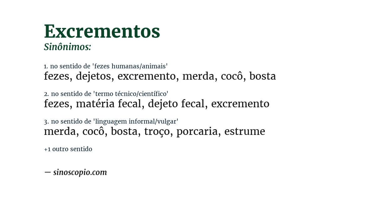 Sinônimo de excrementos