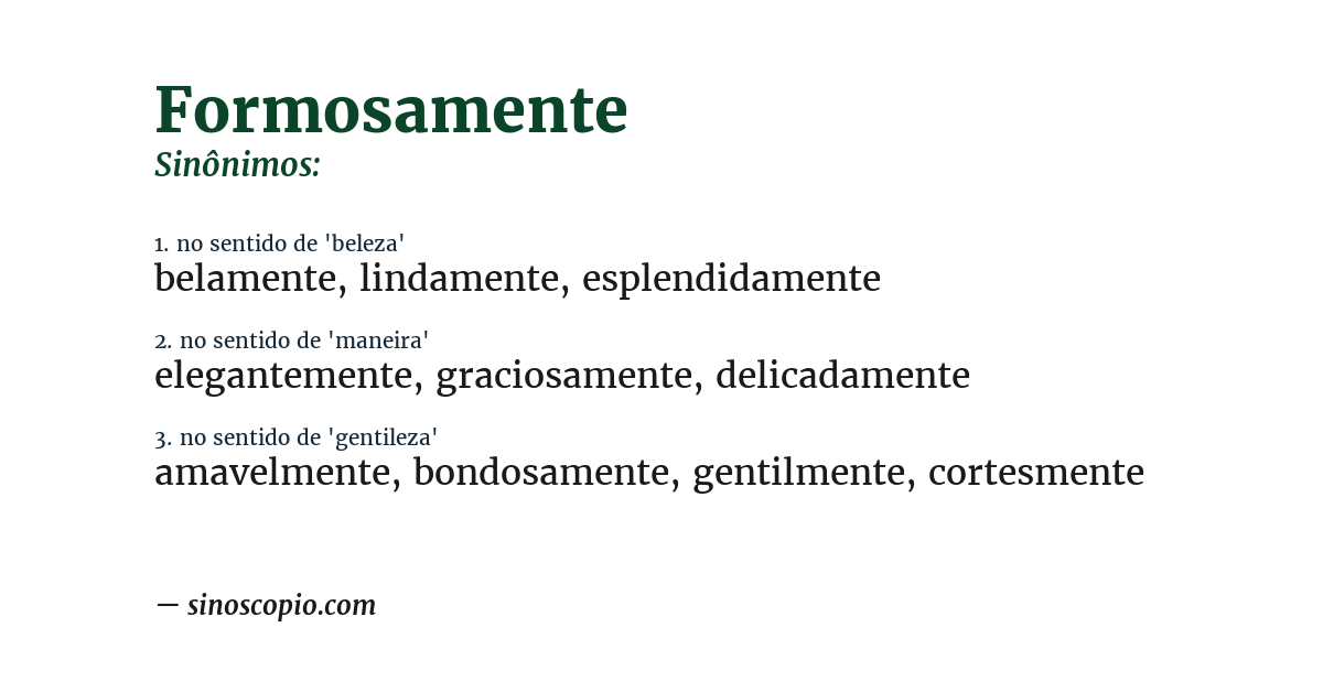 Sinônimo de formosamente