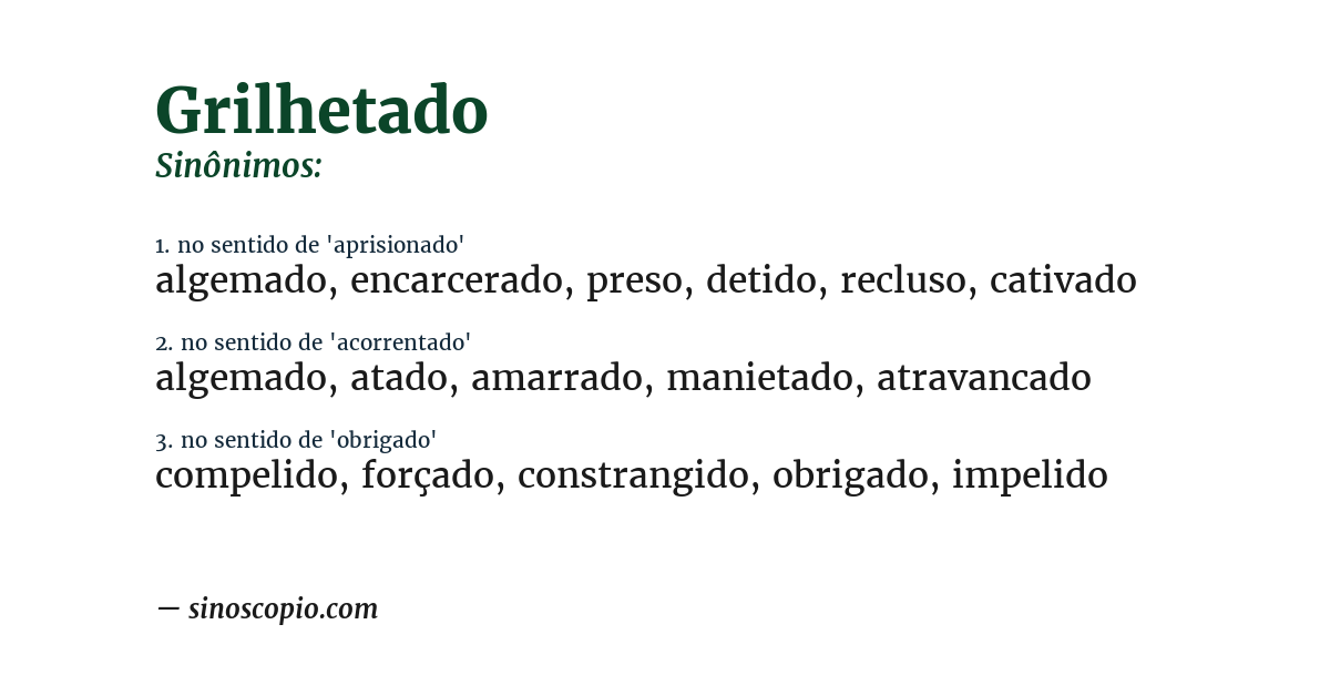 Sinônimo de grilhetado