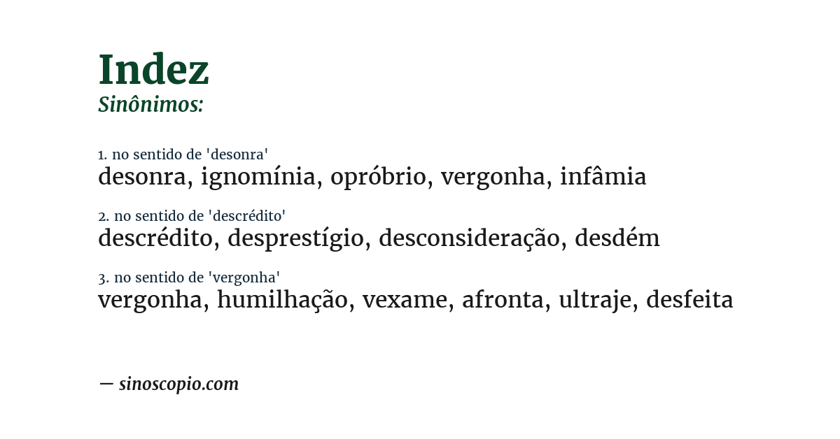 Sinônimo de indez