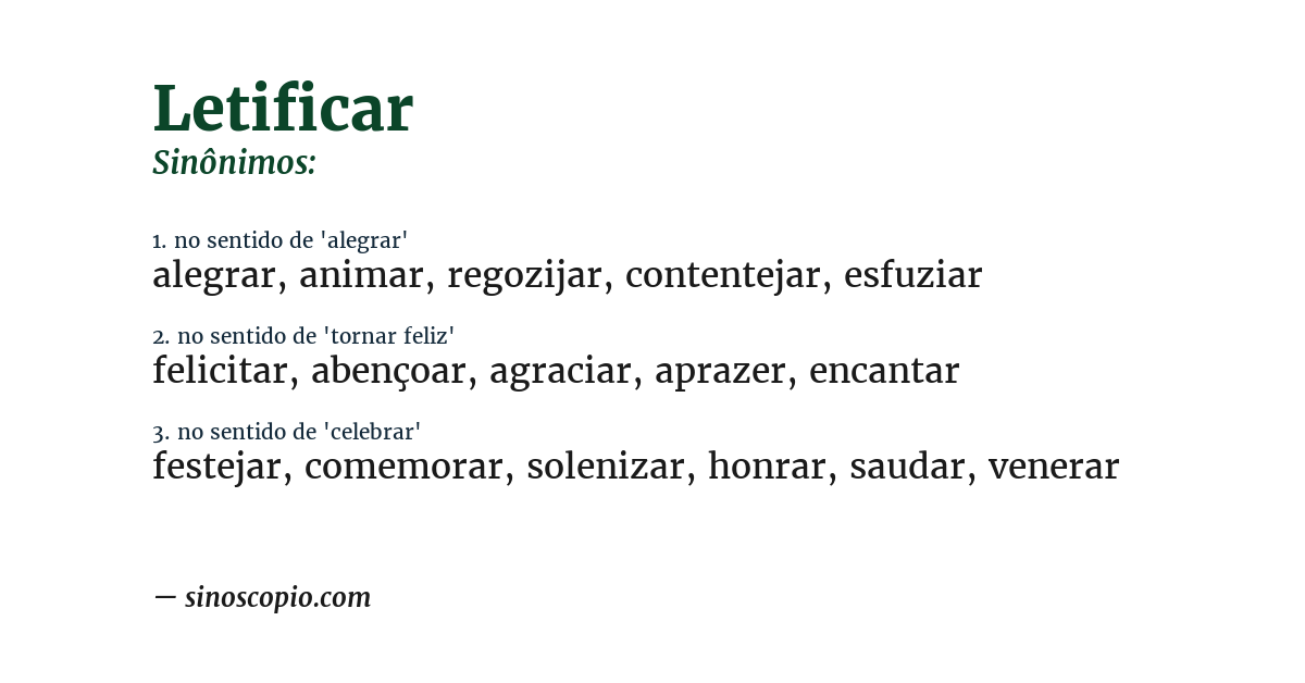 Sinônimo de letificar