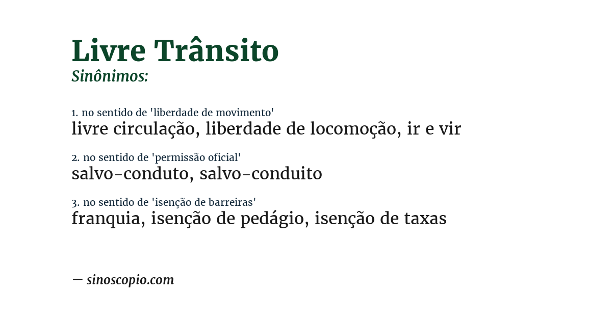 Sinônimo de livre trânsito