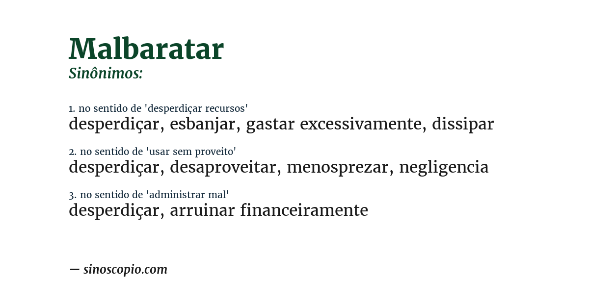 Sinônimo de malbaratar