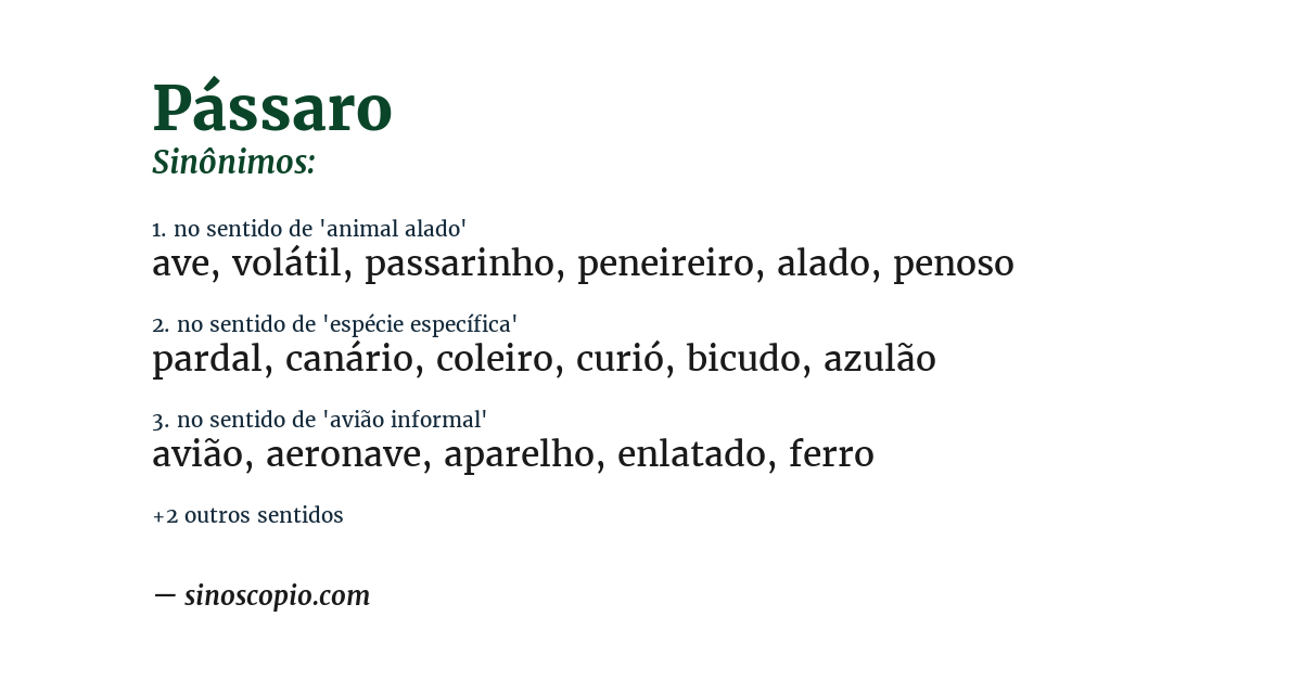 Sinônimo de pássaro