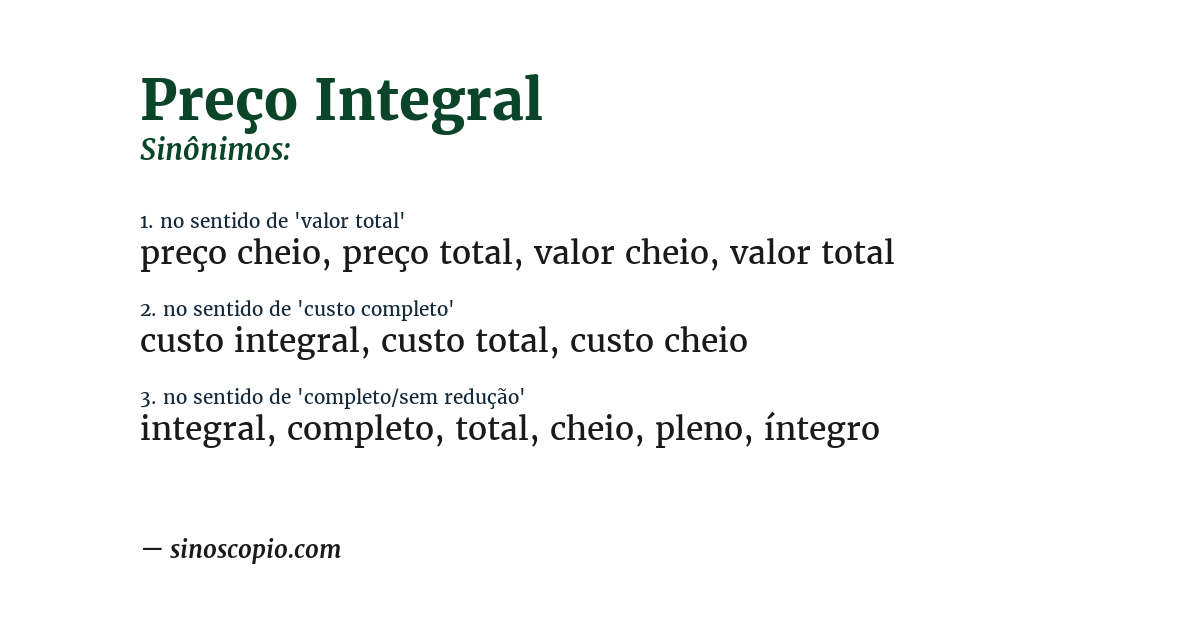 Sinônimo de preço integral