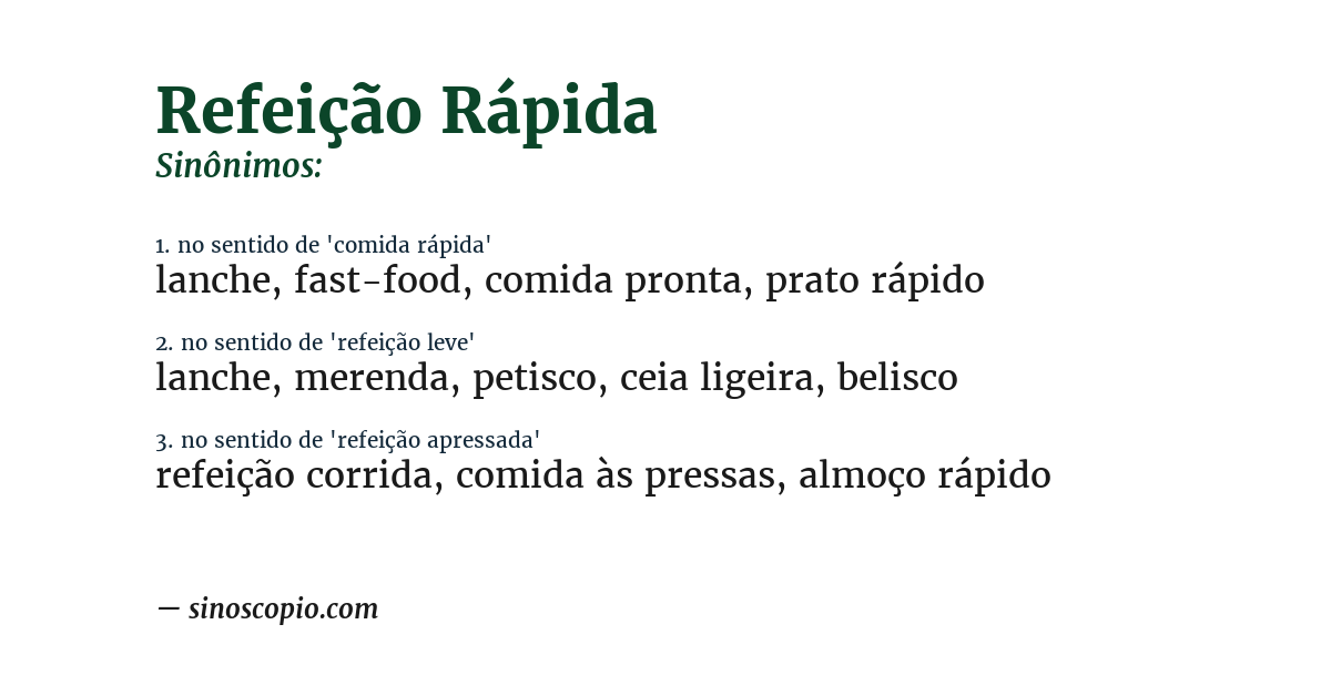 Sinônimo de refeição rápida