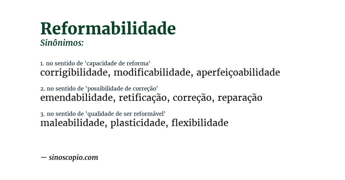 Sinônimo de reformabilidade