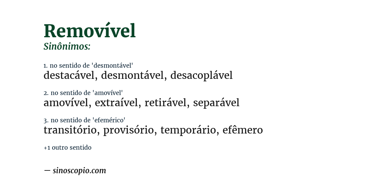Sinônimo de removível