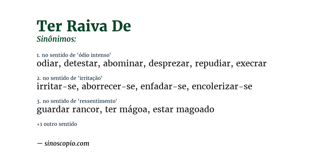 Sinônimo de ter raiva de