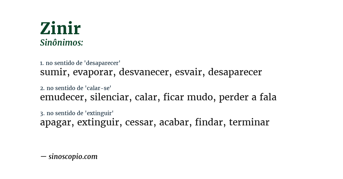 Sinônimo de zinir
