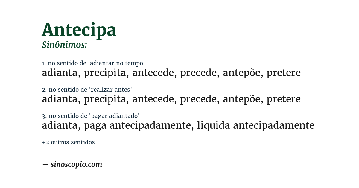 Sinônimo de antecipa