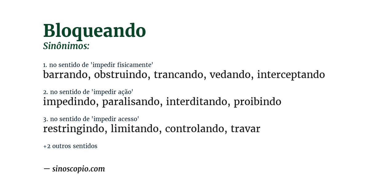 Sinônimo de bloqueando