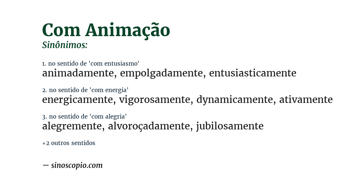 Sinônimo de com animação