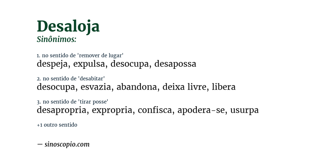 Sinônimo de desaloja