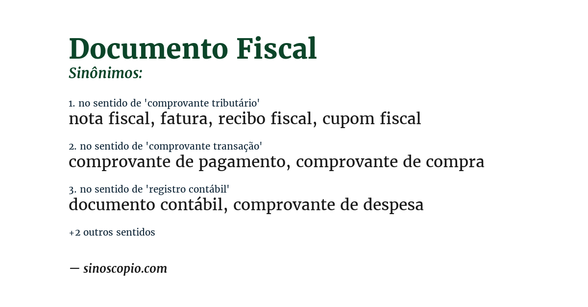 Sinônimo de documento fiscal
