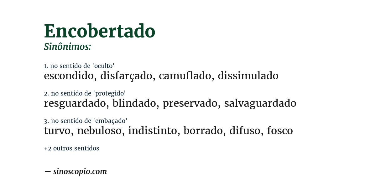 Sinônimo de encobertado