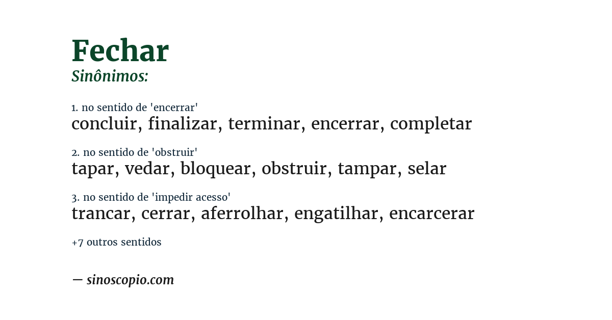 Sinônimo de fechar