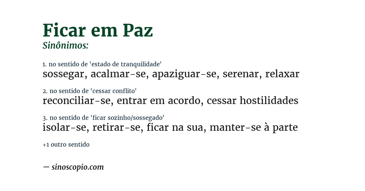 Sinônimo de ficar em paz
