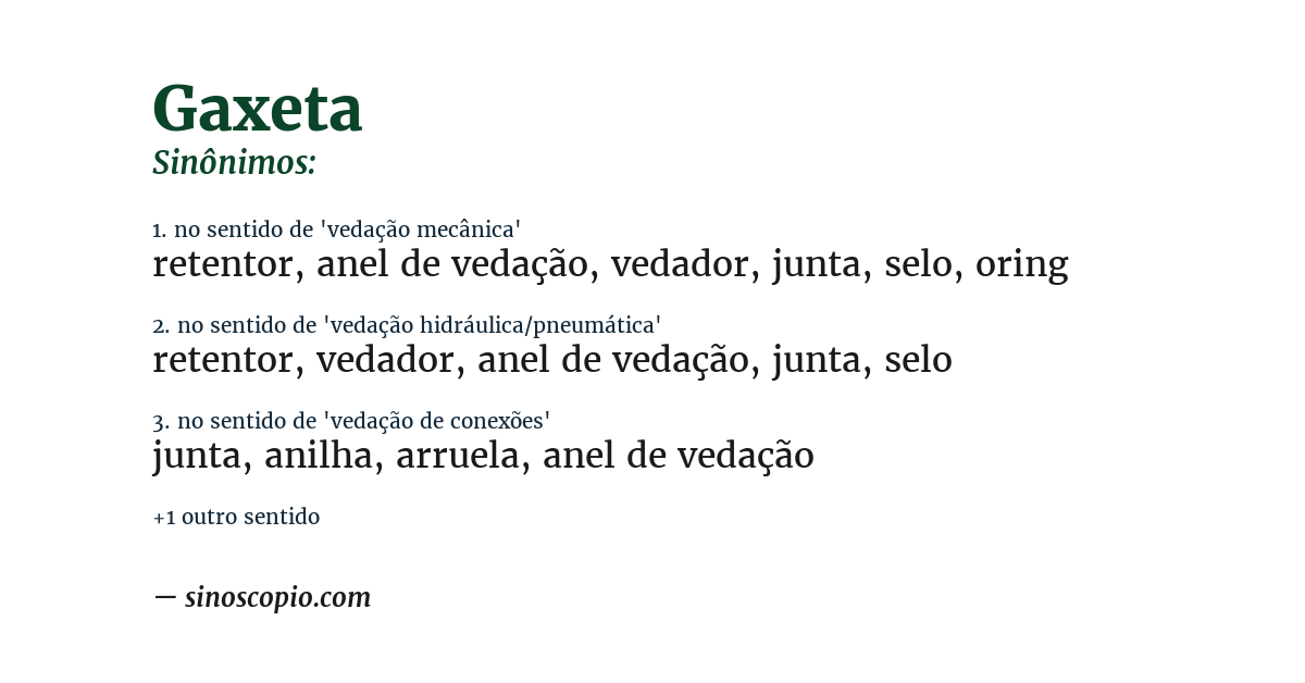 Sinônimo de gaxeta