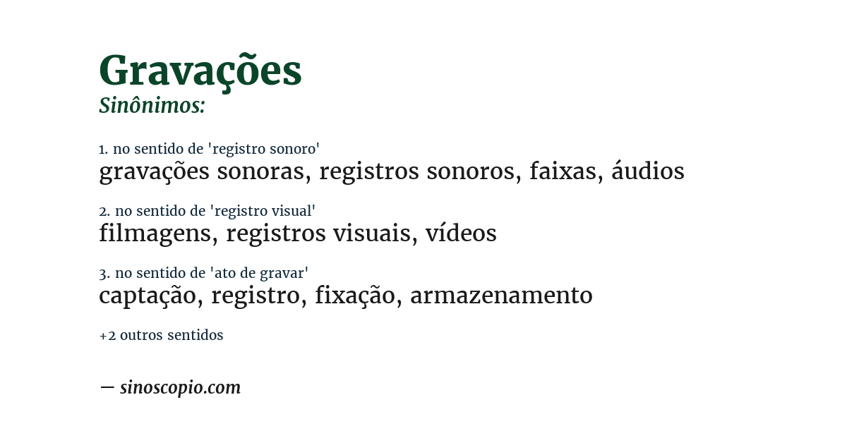 Sinônimo de gravações
