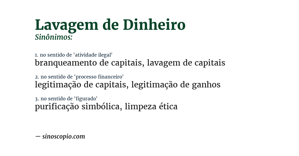 Sinônimo de lavagem de dinheiro