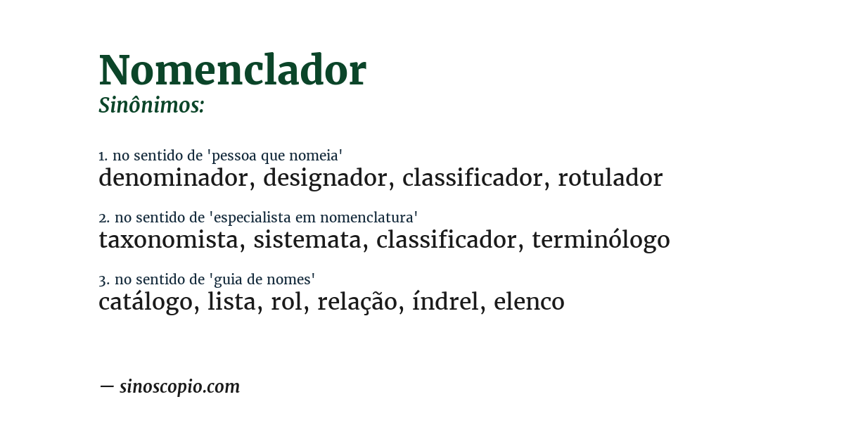 Sinônimo de nomenclador