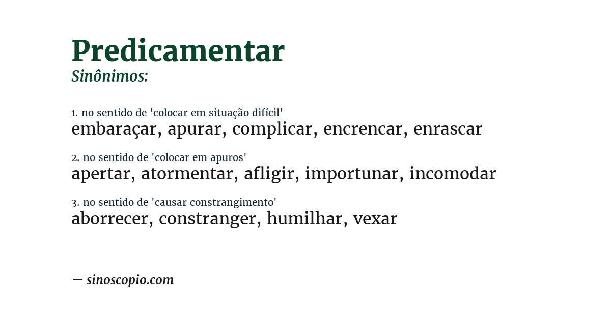 Sinônimo de predicamentar