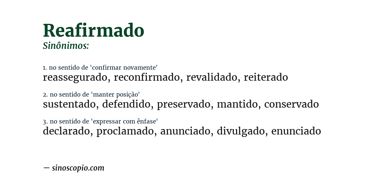 Sinônimo de reafirmado