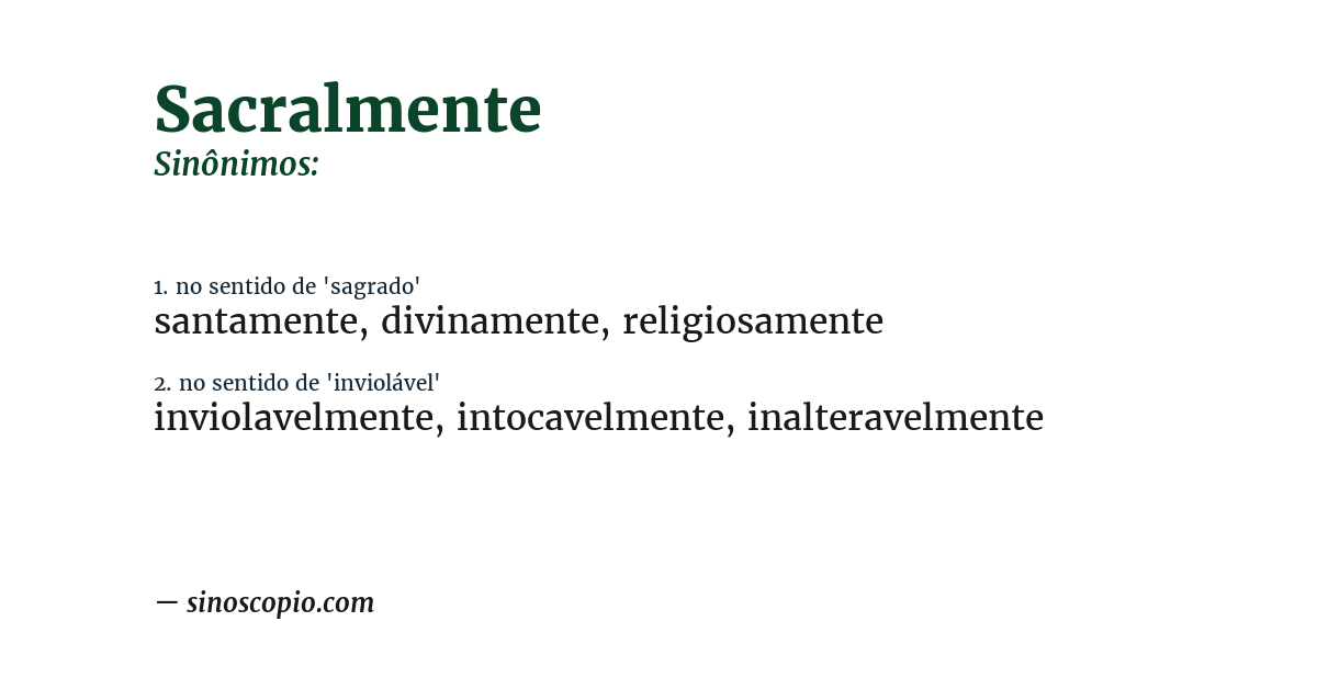 Sinônimo de sacralmente