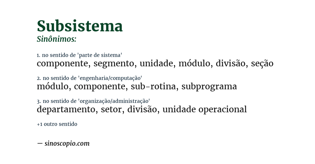 Sinônimo de subsistema