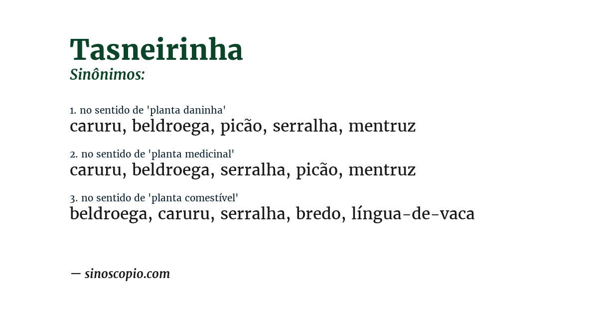Sinônimo de tasneirinha