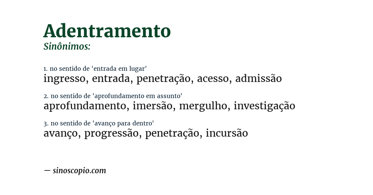 Sinônimo de adentramento
