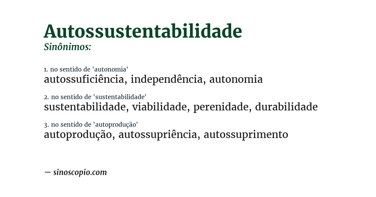 Sinônimo de autossustentabilidade