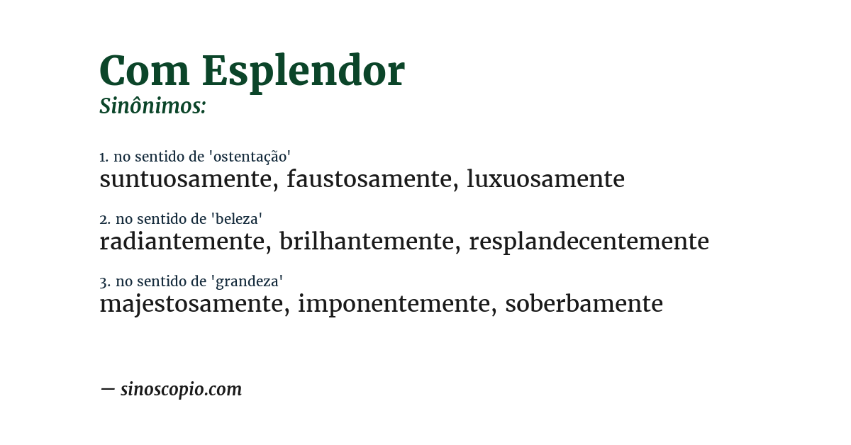 Sinônimo de com esplendor