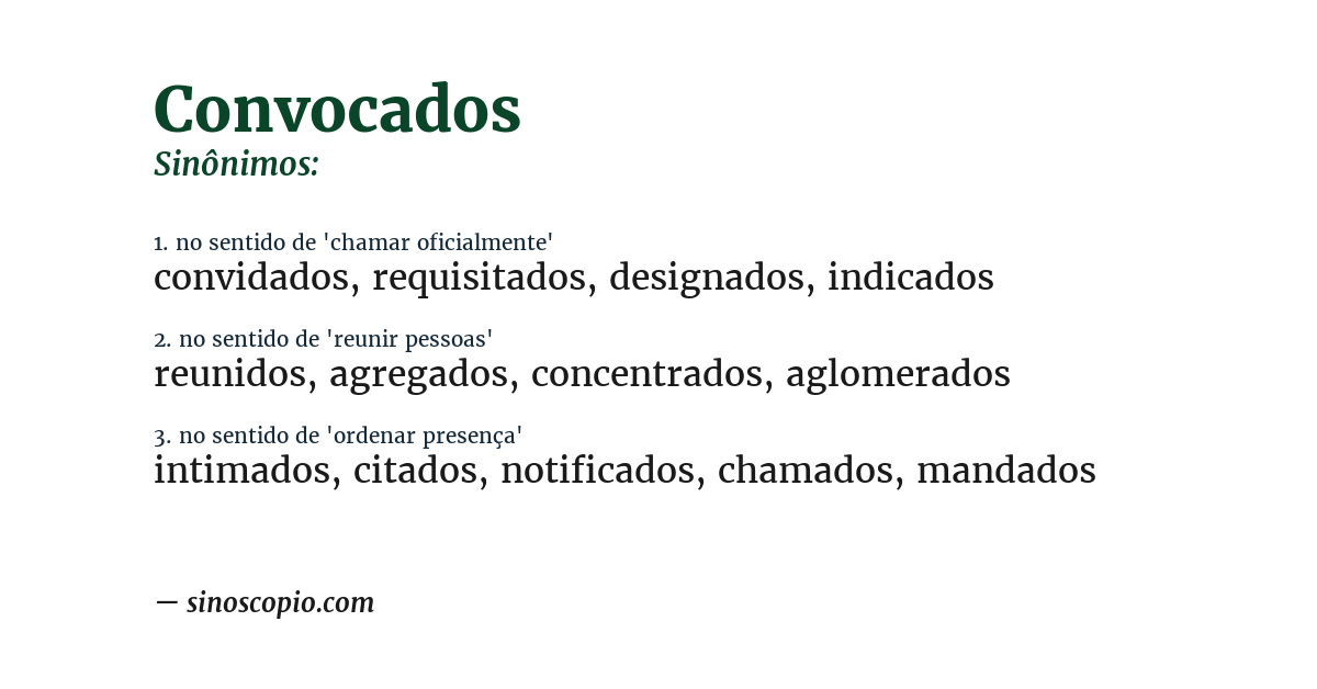 Sinônimo de convocados
