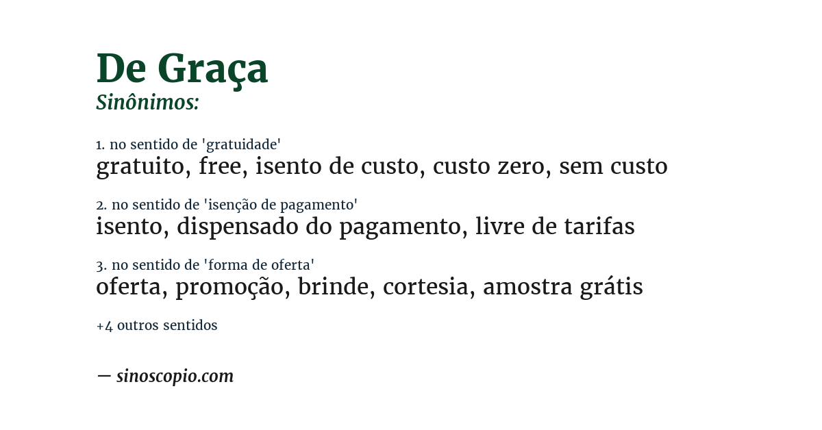 Sinônimo de de graça