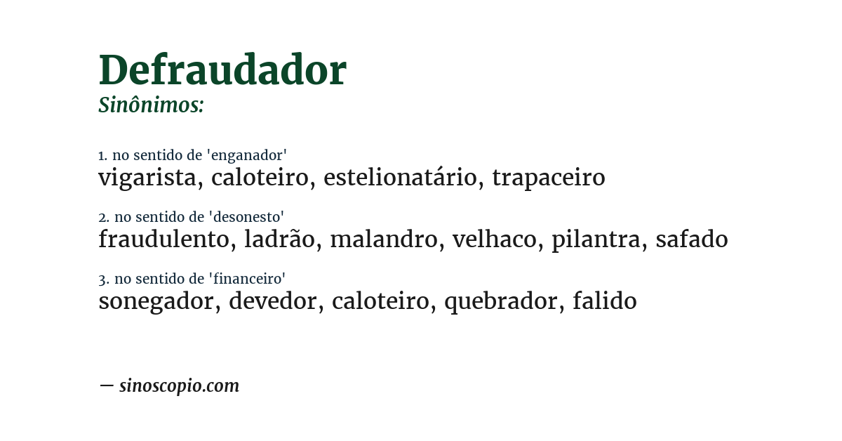 Sinônimo de defraudador