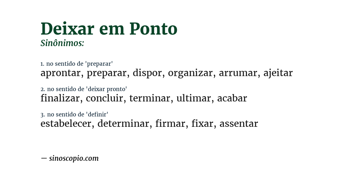Sinônimo de deixar em ponto